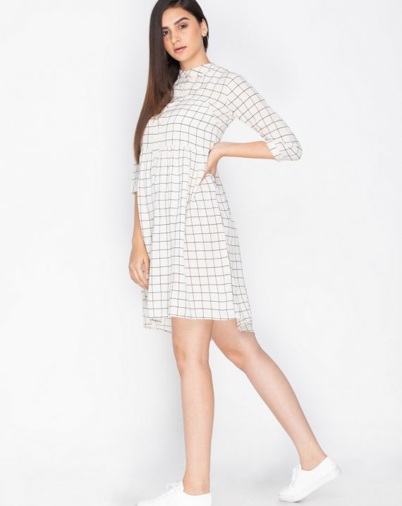 Monochrome Alliance pleated checkered dress – SassyStripes