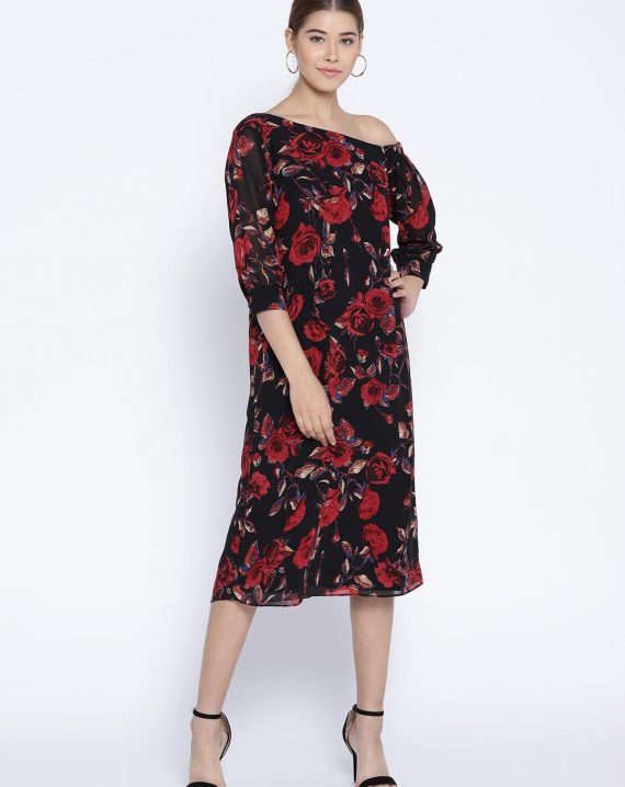 Red Floral Print Jersey Split Cami Midi Dress | PrettyLittleThing