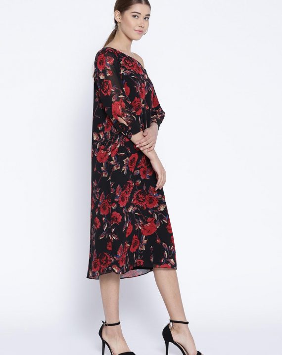 Evening Rose black and red floral dress – SassyStripes