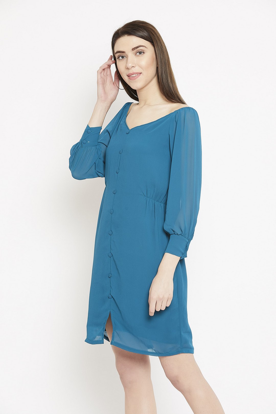 Svelte Sweetkins teal semi sheer button down dress – SassyStripes