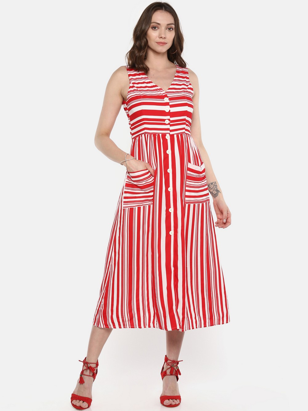 Vertical Striped Short Sleeve Midi Dress - Betsey's Boutique Shop - Dresses