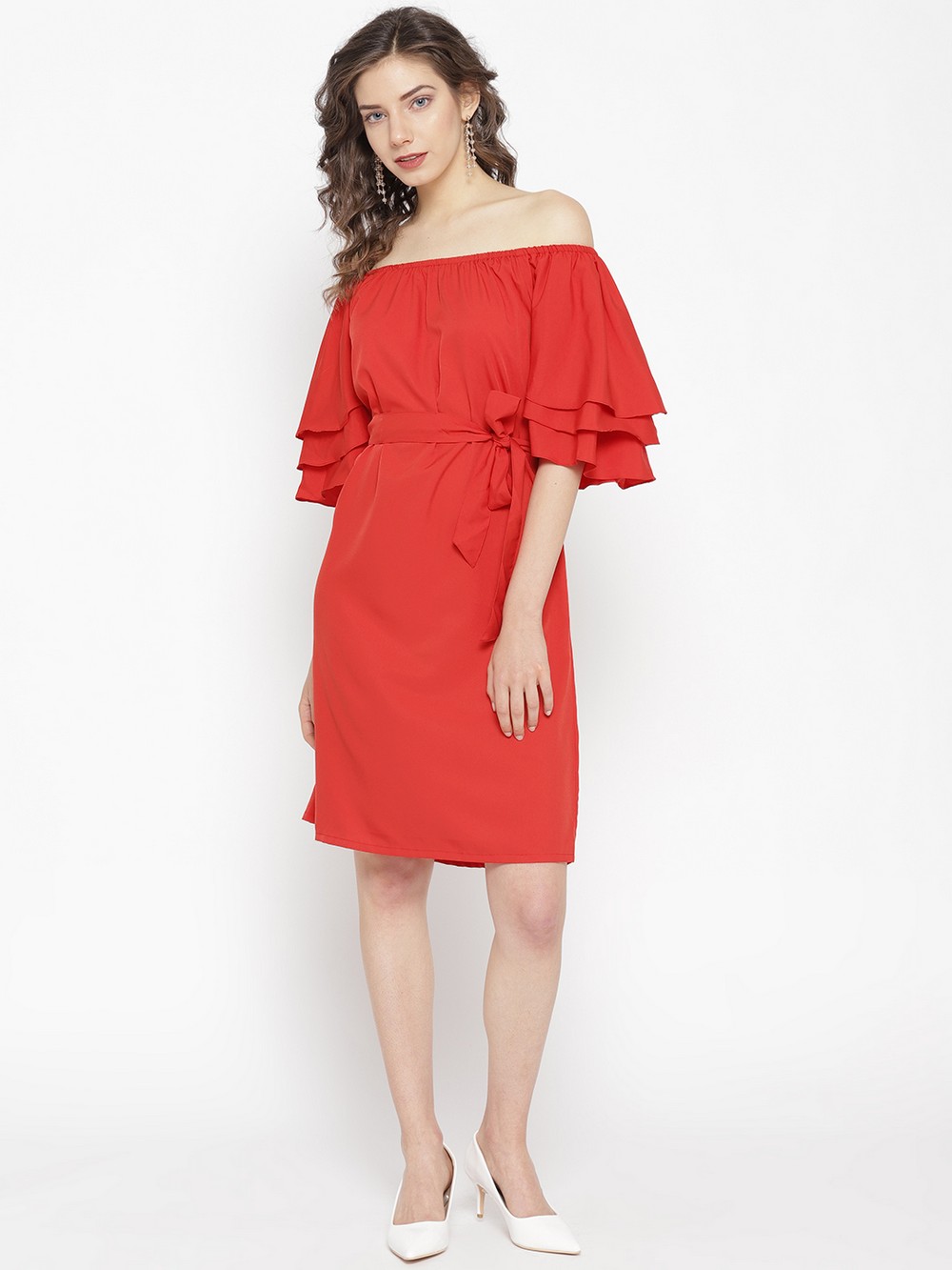 Sparkly Tulle Red A-line Off Shoulder Prom Dresses MP761 | Musebridals