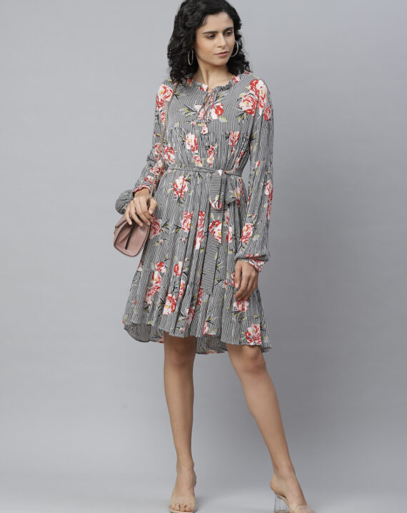 Spring Date Night Outfit Idea: Floral Long Sleeve Mini Dress