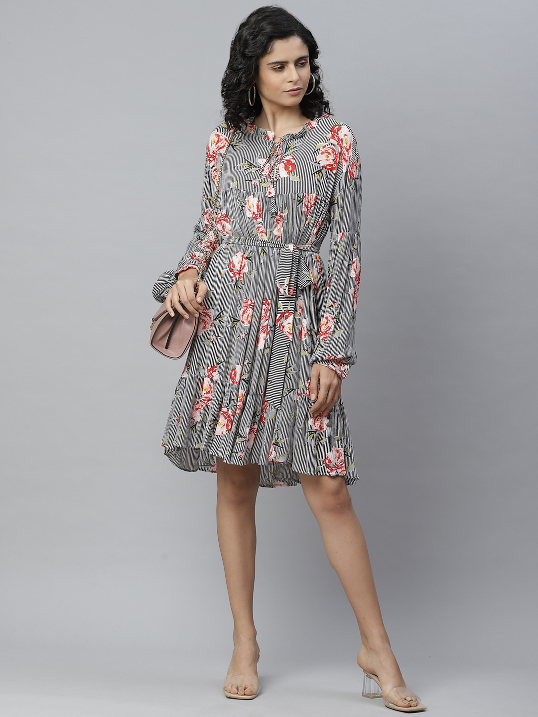 Buy White Chiffon Printed Floral Round Dress For Women by Baise Gaba Online  at Aza Fashions.